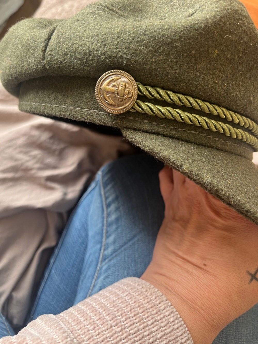Mariner or Sailor Cap Olive Green Wool-Blend Cap - Picture 8 of 8